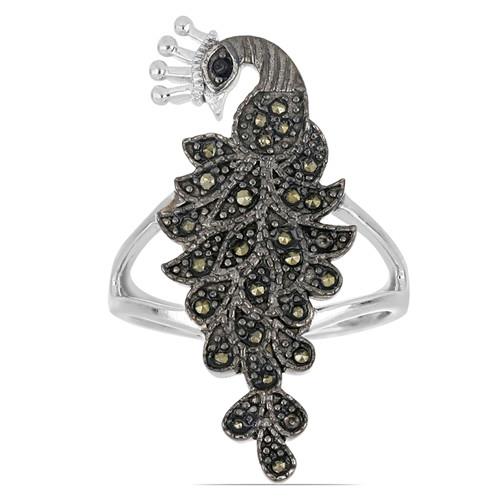 BUY 925 SILVER NATURAL AUSTRIAN MARCASITE GEMSTONE PEACOCK RING 